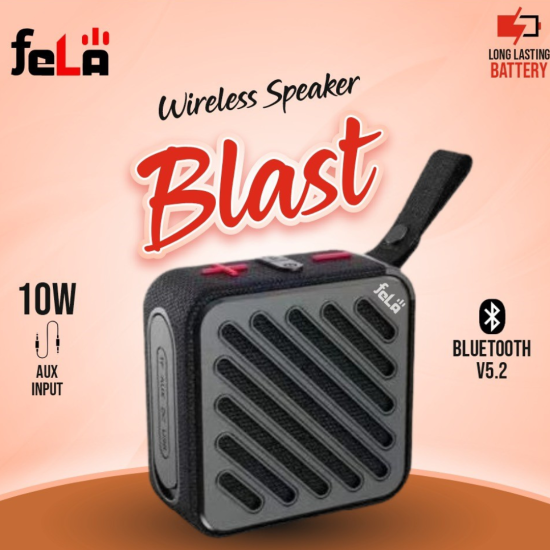 feLA Blast 10W Portable Bluetooth Speaker with Bluetooth Version 5.2, IPX6, upto 480 Minutes Playtime, Supports FM Mode, TF, USB (Black)