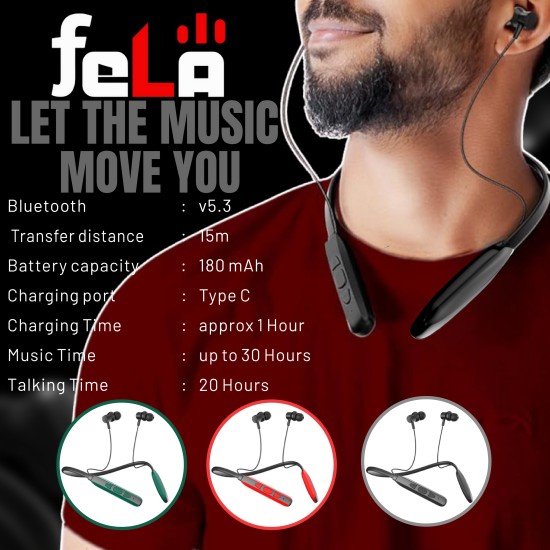 feLA Style X Bluetooth in Ear Neckband with Upto 30 Hours Playback, Bluetooth V5.3, 13 mm driver (Green)