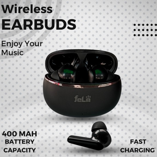 feLA Aura True Wireless Earbuds with Type-C Charging, Bluetooth V5.3, IPX6 Rating, Quick Pairing with Noise Cancellation (Black)