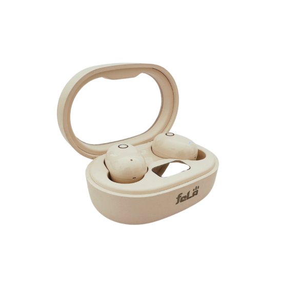 feLA Donut Wireless Earbuds with Type-C Charging, Bluetooth V5.3, IPX6, Quick Pairing, Transparent Case (Beige)